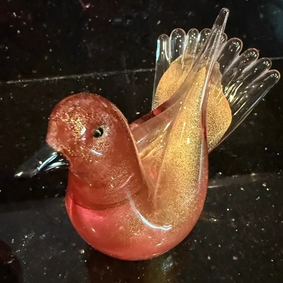 Murano Glass Pink & gold birds Mint condition Great gift for Valentine’s Day 💝